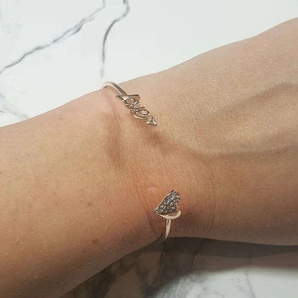 Gold Tone Love and Crystal Heart Cuff Bracelet - Picture 5 of 5